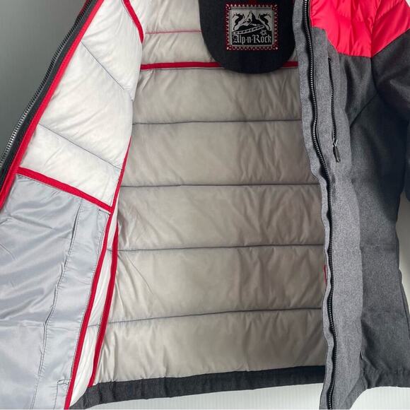 Alp-n-rock Chamonix down quilted bomber jacket steel grey and Swiss red size S - Picture 11 of 13